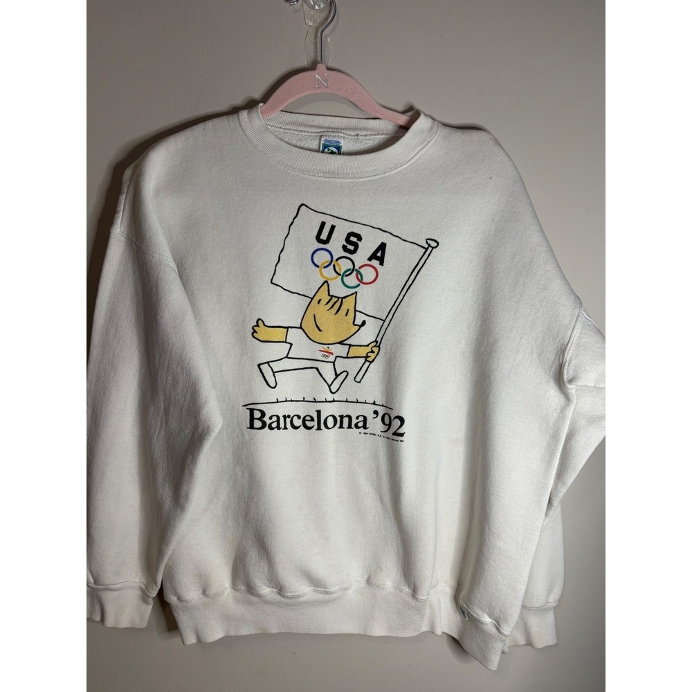 Vintage 1988 Barcelona 92 Olympics Cobi Sweatshirt Discus Athletic Gray XL USA